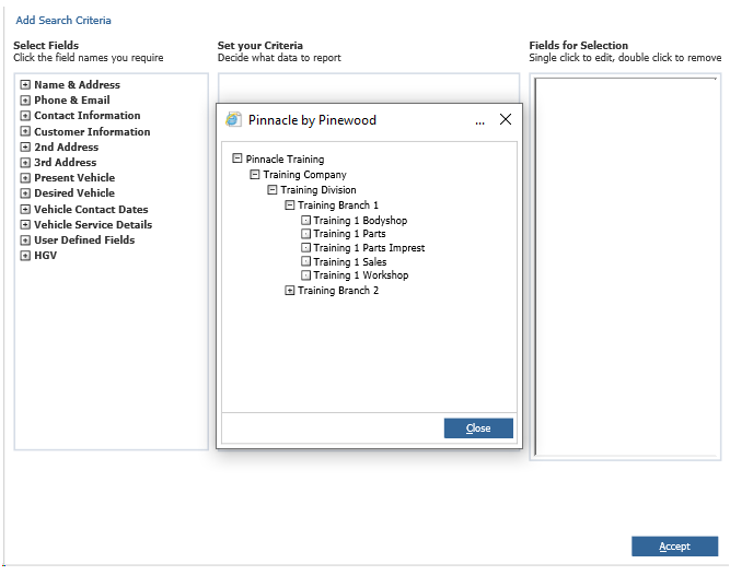 Crm Selection Searches For A Specific Divisions Branches Or